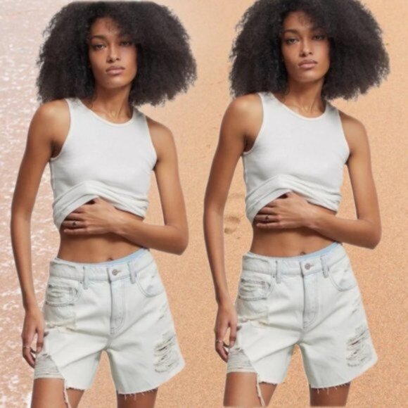 Urban Outfitters | BDG Dropped Waist Distressed Destroy Denim Short Light Blue - Picture 3 of 12